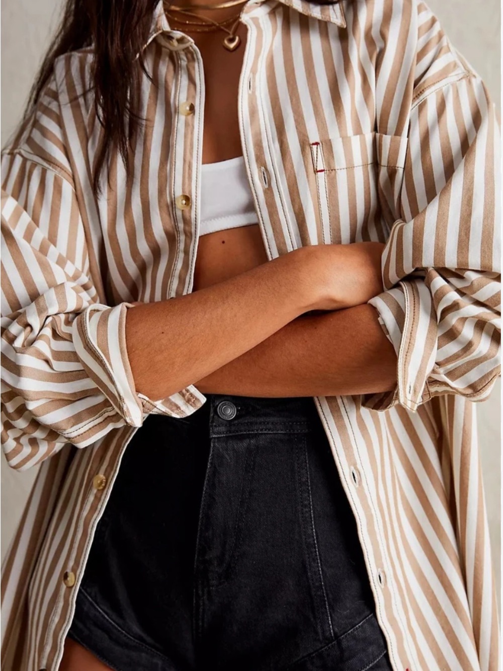 Free People We The Free Freddy Stripe Shirt Size Large RT $128 | Neutral